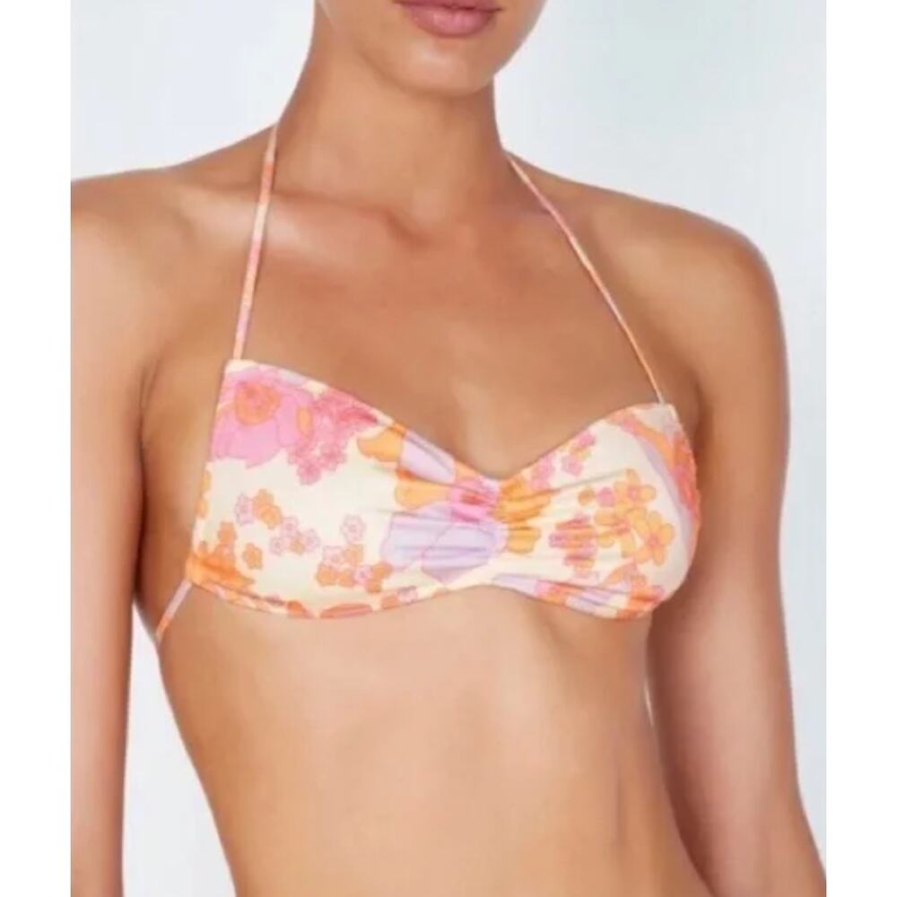 TRIANGL Orange Pink Sherbet Floral Pattern Bikini Swim Top Women's Size Small